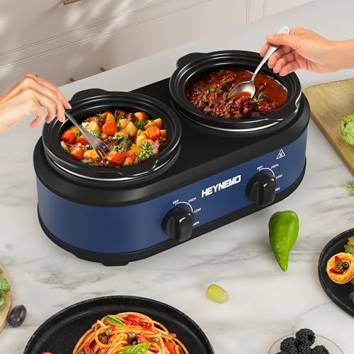 Double Slow Cooker Buffet Server, 2 x1.25 QT Dual Ceramic Pots Food Warmer with Individual Temp Controls, alternate view 2