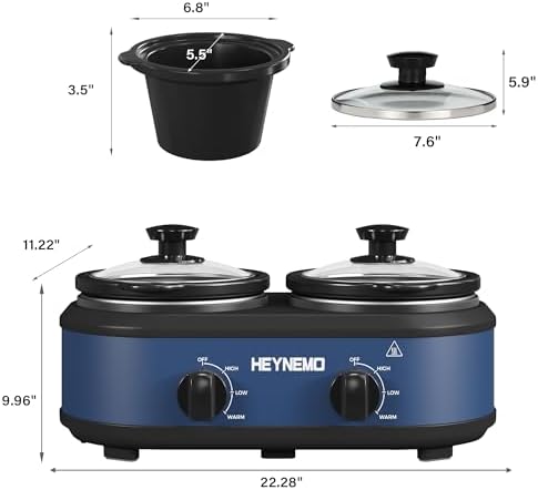 Double Slow Cooker Buffet Server, 2 x1.25 QT Dual Ceramic Pots Food Warmer with Individual Temp Controls, alternate view 3
