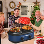 Double Slow Cooker Buffet Server, 2 x1.25 QT Dual Ceramic Pots Food Warmer with Individual Temp Controls, alternate view 7