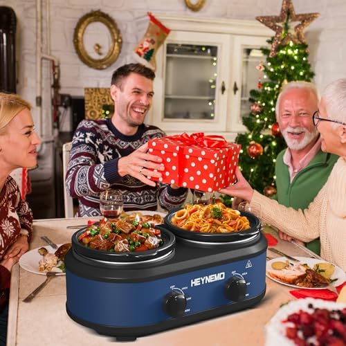 Double Slow Cooker Buffet Server, 2 x1.25 QT Dual Ceramic Pots Food Warmer with Individual Temp Controls, alternate view 7