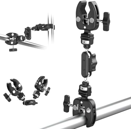 Double Super Clamp Camera Mount with Magic Arm, NATO Interface, Cold Shoes, 1/4" Locating Holes for ARRI, Desk