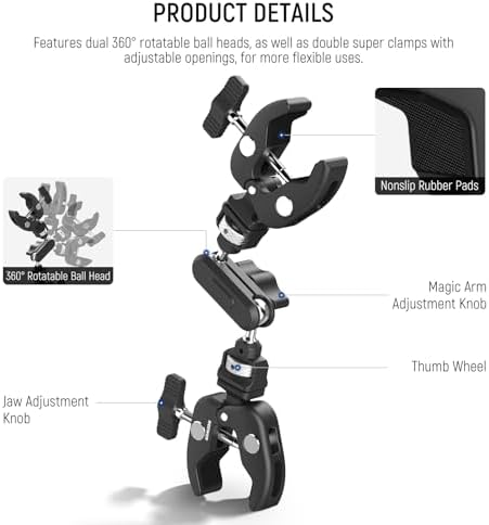 Double Super Clamp Camera Mount with Magic Arm, NATO Interface, Cold Shoes, 1/4" Locating Holes for ARRI, Desk, alternate