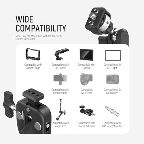 Double Super Clamp Camera Mount with Magic Arm, NATO Interface, Cold Shoes, 1/4" Locating Holes for ARRI, Desk, alternate