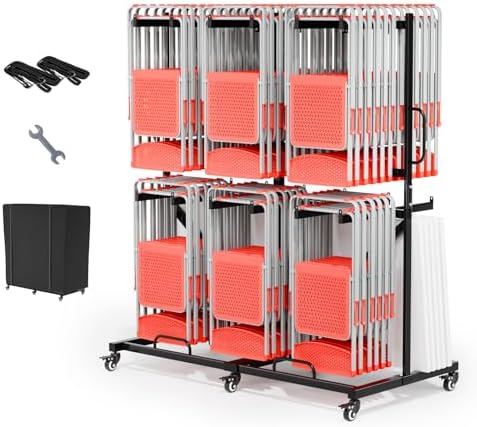 Double-Tier Chair Rack, Holds 84 Chairs or 12 Tables, 1000 lb