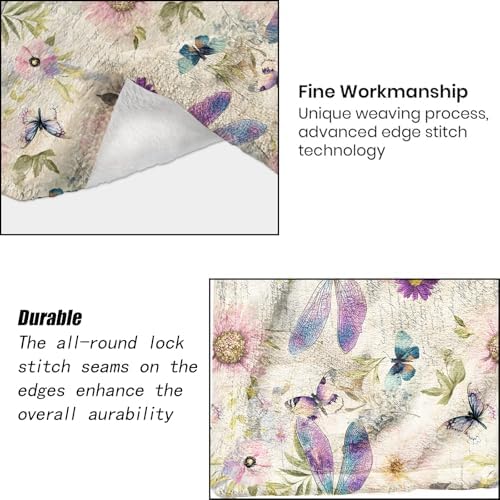Dragonfly Blanket - Retro Butterfly Floral Pastel Fleece Throw, Gifts for Kids Women, Soft & Warm, Lightweight, alternate