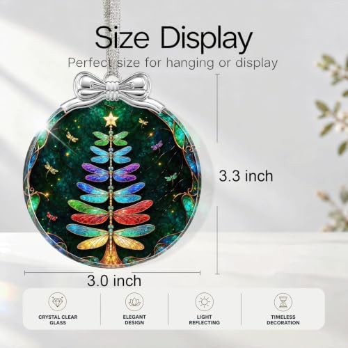 Dragonfly Tree Christmas Ornament Crystal Glass 3*3.3 IN for XmasTree Decor, alternate view 2