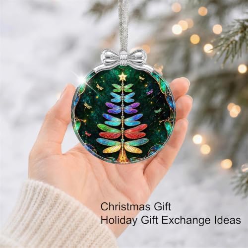 Dragonfly Tree Christmas Ornament Crystal Glass 3*3.3 IN for XmasTree Decor, alternate view 4