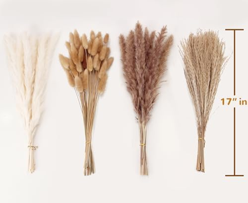 Dried Pampas Grass Decor, 100 Stems Pampas Grass Contains Bunny Tails Dried Flowers, Reed Grass Bouquet for, alternate view 3