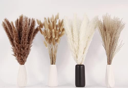 Dried Pampas Grass Decor, 100 Stems Pampas Grass Contains Bunny Tails Dried Flowers, Reed Grass Bouquet for, alternate view 4