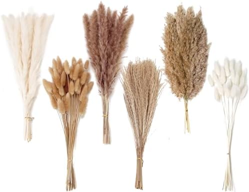 Dried Pampas Grass Decor, 120 PCS Pampas Grass with Bunny Tails Dried Flowers, Reed Grass Bouquet for Wedding