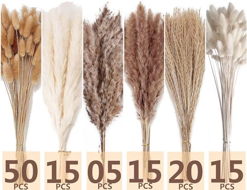 Dried Pampas Grass Decor, 120 PCS Pampas Grass with Bunny Tails Dried Flowers, Reed Grass Bouquet for Wedding, alternate view