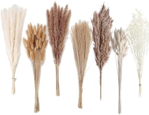 Dried Pampas Grass Decor, 128PCS Pampas Grass with Bunny Tails Dried Flowers, Reed Grass Bouquet for Wedding