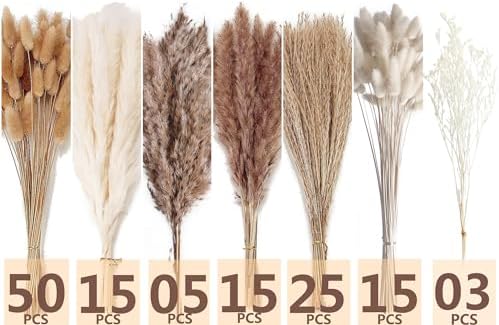 Dried Pampas Grass Decor, 128PCS Pampas Grass with Bunny Tails Dried Flowers, Reed Grass Bouquet for Wedding, alternate view