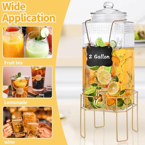 Drink Dispenser,2 Gallon Drink Dispensers for Parties, Beverage Dispenser with Stand, Glass Lid and Stainless, alternate view