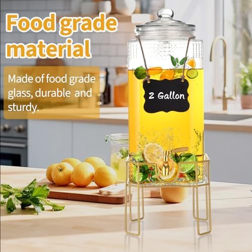 Drink Dispenser,2 Gallon Drink Dispensers for Parties, Beverage Dispenser with Stand, Glass Lid and Stainless, alternate view