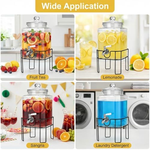 Drink Dispenser, Drink Dispensers for Parties, 1 Gallon Glass Beverage Dispenser with Stand and Glass Lid, 100%, alternate