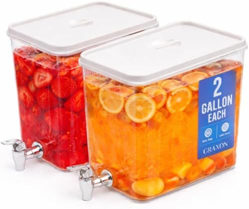 Drink Dispenser for Fridge (2 Gallon) Stackable Cube Design (2 Pack)