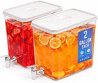 Drink Dispenser for Fridge (2 Gallon) Stackable Cube Design (2 Pack)