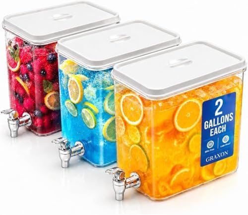 Drink Dispenser for Fridge (2 Gallon) Stackable Cube Design (3 Pack)