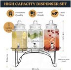 Drink Dispenser Set of 3 - Beverage Dispenser with Stand - Glass Drink Dispensers for Lemonade, Juice, Water, alternate view
