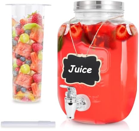 Drink Dispenser With Spigot,1 Gallon Glass Drink Dispensers For Parties, Beverage Dispenser with Fruit Infuser