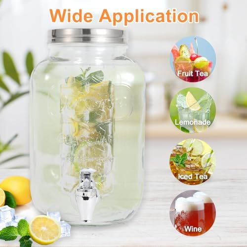 Drink Dispenser With Spigot,1 Gallon Glass Drink Dispensers For Parties, Beverage Dispenser with Fruit Infuser, alternate