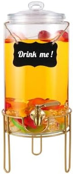 Drink Dispensers for Parties 1 Gallon, Bevarage Dispenser with Stand, Glass Drink Dispenser With Stainless Steel