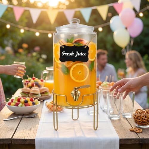 Drink Dispensers for Parties 1 Gallon, Bevarage Dispenser with Stand, Glass Drink Dispenser With Stainless Steel, alternate