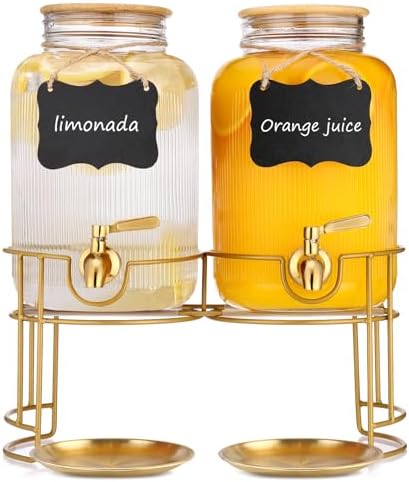 Drink Dispensers For Parties- 1 Gallon Beverage Dispenser with Stand and Spigot 18/8 Stainless Steel Leak-proof