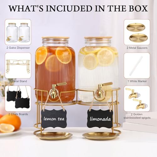 Drink Dispensers For Parties- 1 Gallon Beverage Dispenser with Stand and Spigot 18/8 Stainless Steel Leak-proof, alternate
