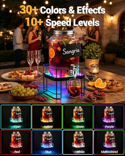 Drink Dispensers for Parties,1 Pack 1 Gallon Glass Jar with LED Stand, alternate view 4