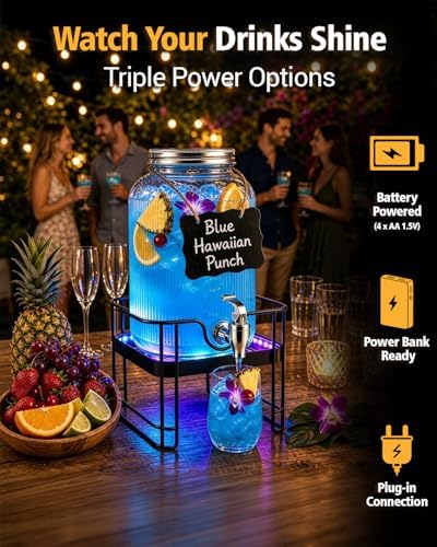 Drink Dispensers for Parties,1 Pack 1 Gallon Glass Jar with LED Stand, alternate view 5