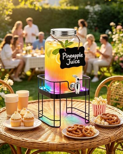 Drink Dispensers for Parties,1 Pack 1 Gallon Glass Jar with LED Stand, alternate view 7