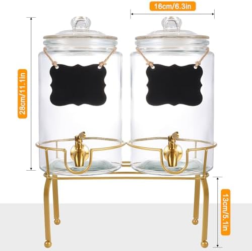 Drink Dispensers for Parties,2 Pack 1 Gallon Beverage Dispenser with Stand, Drink Dispenser With Glass Lid and, alternate