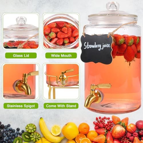 Drink Dispensers for Parties,2 Pack 1 Gallon Beverage Dispenser with Stand, Drink Dispenser With Glass Lid and, alternate