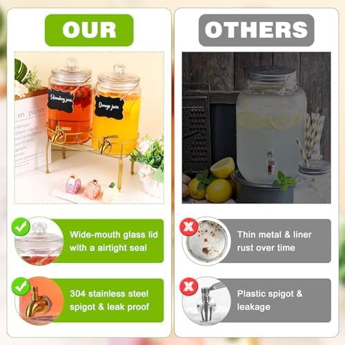 Drink Dispensers for Parties,2 Pack 1 Gallon Beverage Dispenser with Stand, Drink Dispenser With Glass Lid and, alternate