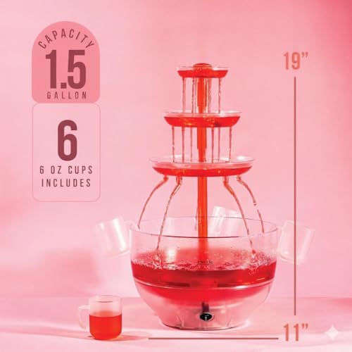 Drink Fountain for Parties - 1.5 Gal, 3 Tier Punch Bowl Drink Tower, LED Base, 6 Reusable Cups - Drink Dispenser, alternate