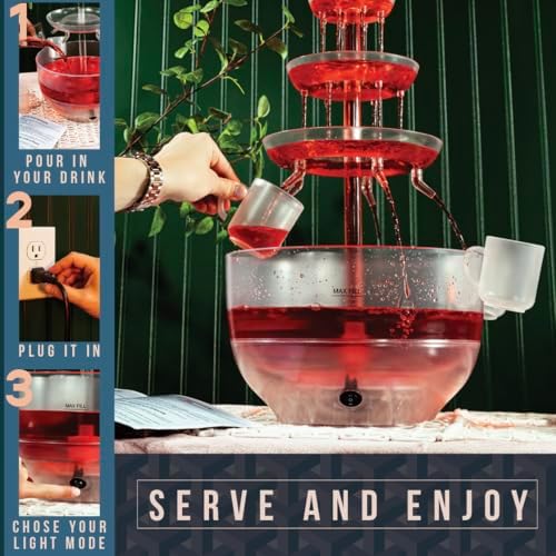 Drink Fountain for Parties - 1.5 Gal, 3 Tier Punch Bowl Drink Tower, LED Base, 6 Reusable Cups - Drink Dispenser, alternate