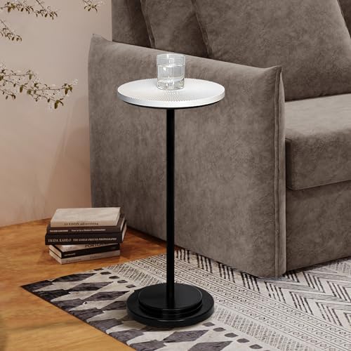 Drink Table, Carved Table Top Martini Table, Small Side Table, Weighted Base Pedestal Table for Living Room