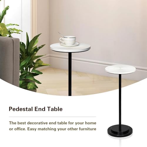 Drink Table, Carved Table Top Martini Table, Small Side Table, Weighted Base Pedestal Table for Living Room, alternate view 3