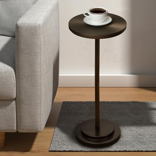 Drink Table, Carved Table Top Martini Table, Small Side Table, Weighted Base Pedestal Table for Living Room
