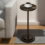 Drink Table, Carved Table Top Martini Table, Small Side Table, Weighted Base Pedestal Table for Living Room