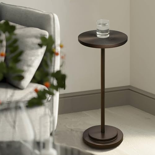 Drink Table, Carved Table Top Martini Table, Small Side Table, Weighted Base Pedestal Table for Living Room, alternate view 3