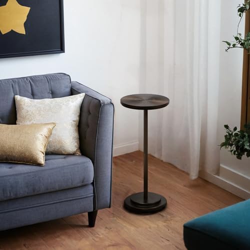 Drink Table, Carved Table Top Martini Table, Small Side Table, Weighted Base Pedestal Table for Living Room, alternate view 5