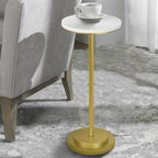 Drink Table, Carved Table Top Small Pdestal Martini SideTable for Living Room, Bedroom, Modern, Weighted Base