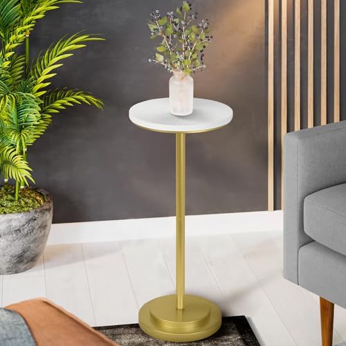 Drink Table, Carved Table Top Small Pdestal Martini SideTable for Living Room, Bedroom, Modern, Weighted Base, alternate view