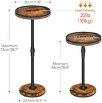 Drink Table Height Adjustable, Small Round Side Table with Pedestal, alternate view 3