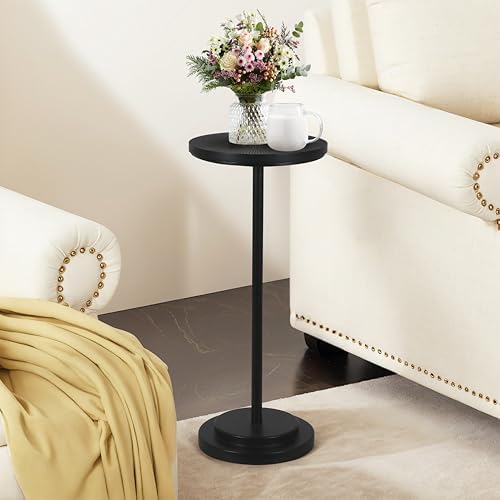 Drink Table Set of 2, Small Round Pedestal Side Table with Carved Top for Living Room, Bedroom, Small Space
