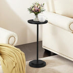 Drink Table Set of 2, Small Round Pedestal Side Table with Carved Top for Living Room, Bedroom, Small Space