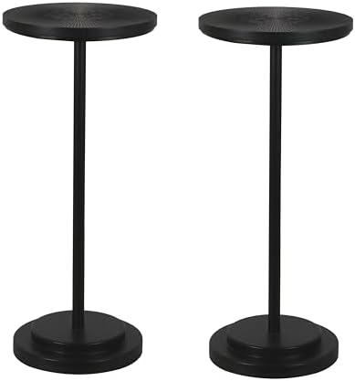 Drink Table Set of 2, Small Round Pedestal Side Table with Carved Top for Living Room, Bedroom, Small Space, alternate view 3